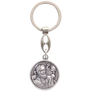 Porte-clés Saint Christophe en métal argenté – Ø 3,5 cm