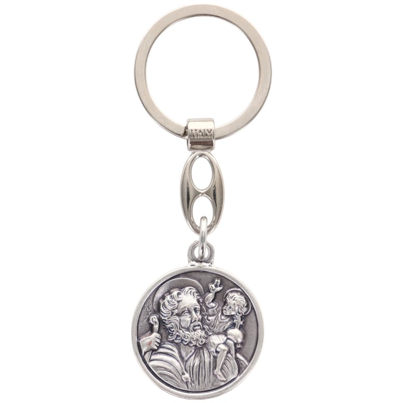 Porte-clés Saint Christophe en métal argenté – Ø 3,5 cm