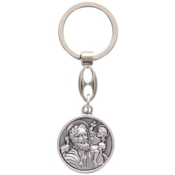 Porte-clés Saint Christophe en métal argenté – Ø 3,5 cm