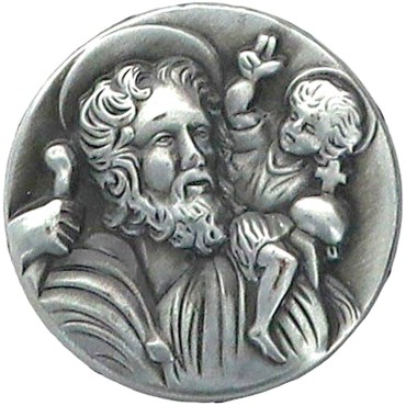 Plaque auto Saint Christophe en métal argenté – Ø 3,5 cm