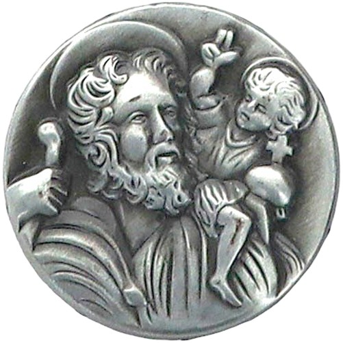 Plaque auto Saint Christophe en métal argenté – Ø 3,5 cm