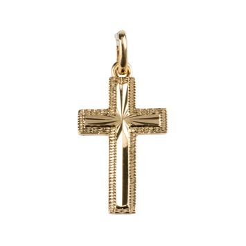 Croix de cou en plaque or avec incrustration de zirconium H. 2 cm. Livree en boite