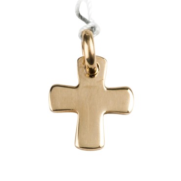 Croix de cou carree en plaque or H. 1,5 cm. Livree en boite