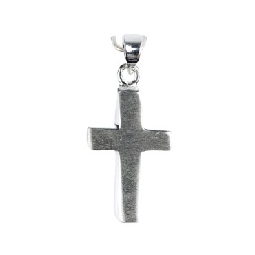 Croix de cou sablée en argent 925 °/°° H. 2 cm (1,94 g). Livrée en boite