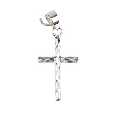 Croix de cou striée en argent 925 °/°° H. 1,7 cm (0,54 g). Livrée en boite