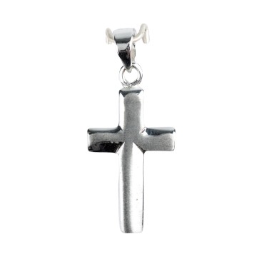 Croix de cou biseautée en argent 925 °/°° H. 2 cm (1,53 g). Livrée en boite