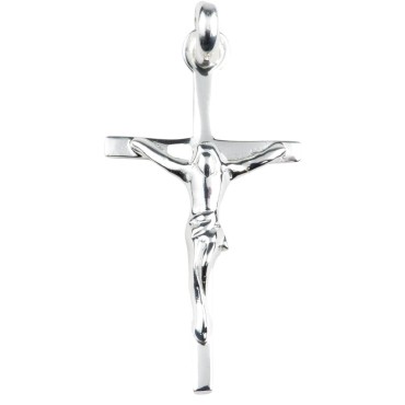 Croix de cou baton en argent 925 -deg---deg--deg-  avec Christ H- 2-4 cm -1-07 g-- Livree en boite