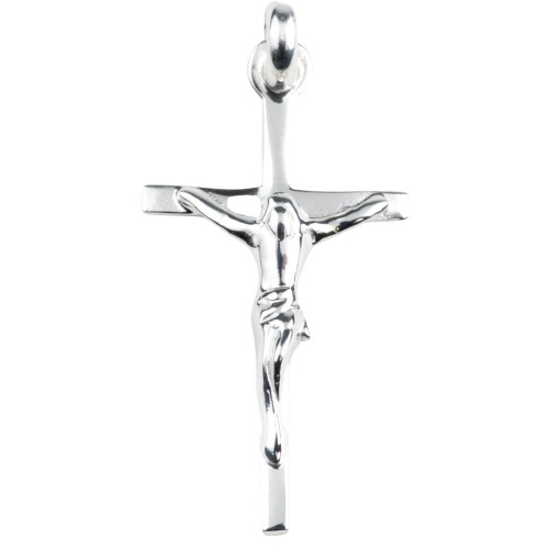Croix de cou baton en argent 925 °/°°  avec Christ H. 2,4 cm (1,07 g). Livree en boite
