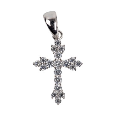 Croix de cou orthodoxe en argent 925 (1,59 g), sertie de zirconium – H. 1,8 cm. Livrée en boîte.