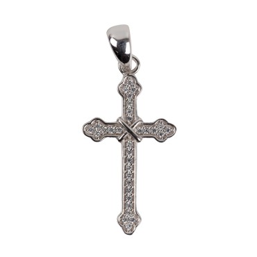 Croix de cou orthodoxe en argent 925 (1,66 g) avec incrustation de zirconium – H. 2,4 cm. Livrée en boîte.