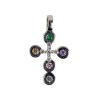 Croix de cou arrondie en argent 925 (1,15 g) avec zirconiums multicolores – H. 1,7 cm. Livrée en boîte.