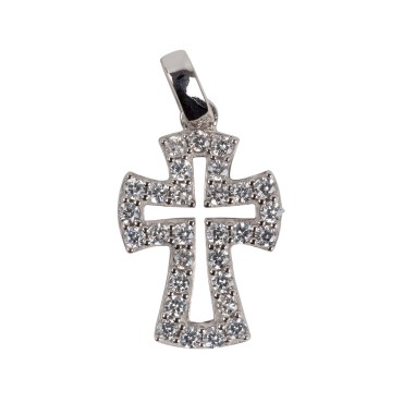 Croix de cou ajourée en argent 925°/°° sertie de zirconium H. 1,7 cm (1,64 g). Livrée en boîte