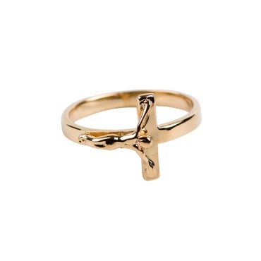 Bague en plaqué or avec Christ en relief – Plusieurs tailles. Livrée en boîte.