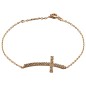 Bracelet en plaqué or ajustable, avec croix sertie de zirconium – H. 2,5 cm. Livré en boîte.