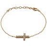 Bracelet en plaqué or ajustable, avec croix sertie de zirconium – H. 1,5 cm. Livré en boîte.