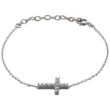 Bracelet en argent 925 (1,78 g) ajustable, avec croix sertie de zirconium – H. 1,5 cm. Livré en boîte.