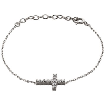 Bracelet en argent 925 (1,78 g) ajustable, avec croix sertie de zirconium – H. 1,5 cm. Livré en boîte.