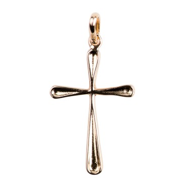 Croix de cou incurvée en plaqué or avec bords arrondis – H. 2,5 cm. Livrée en boîte.