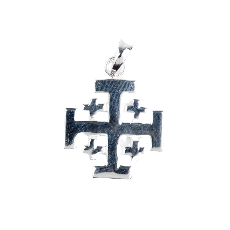 Croix de cou de Jérusalem en argent 925 (1,28 g) – H. 1,5 cm. Livrée en boîte.