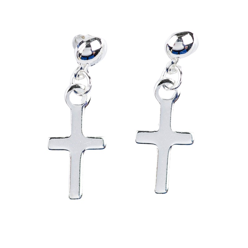 Boucle d oreille en argent 925 °/°° pendentif croix H. 1 cm (0,70 g).