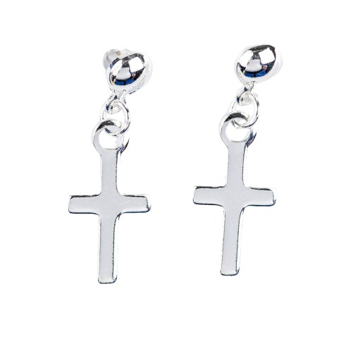 Boucle d oreille en argent 925 °/°° pendentif croix H. 1 cm (0,70 g).