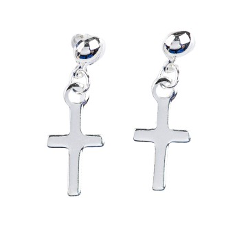 Boucle d oreille en argent 925 °/°° pendentif croix H. 1 cm (0,70 g).