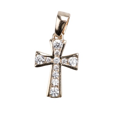 Croix de cou en plaque or avec inscrustation de zirconium H. 1,5 cm. Livree en boite