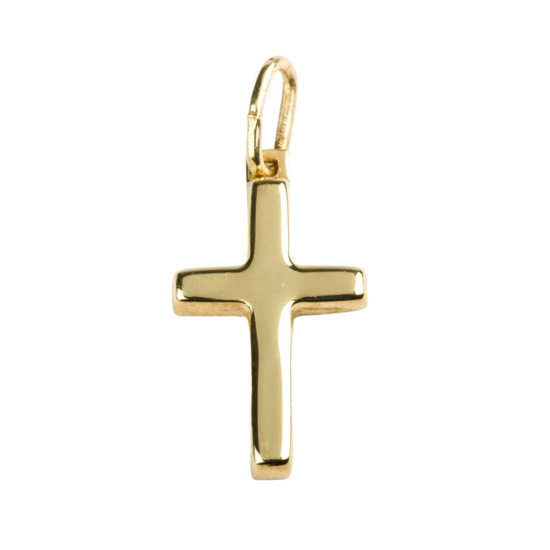 Croix de cou baton plate en plaque or H. 2 cm. Livree en boite