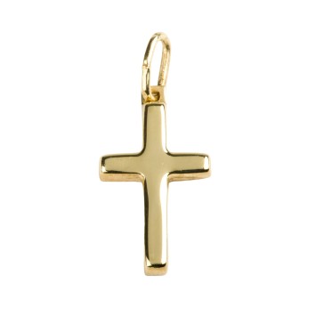 Croix de cou baton plate en plaque or H. 2 cm. Livree en boite