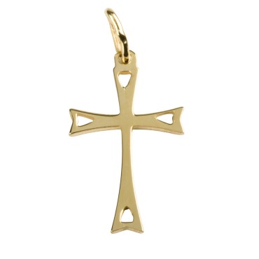 Croix de cou ajourée en plaqué or – H. 1,8 cm. Livrée en boîte.