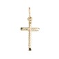 Croix de cou bâton en plaqué or guillochée et striée – H. 2 cm. Livrée en boîte.