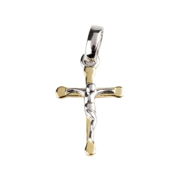 Croix de cou en plaqué or avec Christ en argent 925 (0,77 g) – H. 1,5 cm. Livrée en boîte.