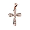 Croix de cou en plaqué or sertie de zirconium – H. 2,2 cm. Livrée en boîte.
