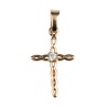 Croix de cou torsadee en plaque or avec zirconium au centre H. 2,2 cm. Livree en boite