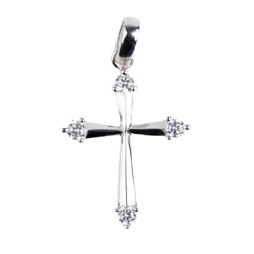 Croix de cou en argent 925 °/°° avec zirconium aux extremites H. 2 cm (1.13 g). Livree en boite