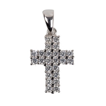 Croix de cou en argent 925 °/°° sertie de zirconium H. 1,7 cm (1.87 g). Livrée en boîte