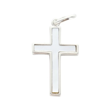 Croix de cou en argent 925 (3,45 g) et nacre – H. 2,2 cm. Livrée en boîte.