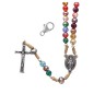 Chapelet grains semi cristal multicolore, Ø 6 mm, sur corde avec fermoir, longueur au cœur 22 cm, croix avec Christ