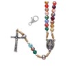 Chapelet grains semi cristal multicolore, Ø 6 mm, sur corde avec fermoir, longueur au cœur 22 cm, croix avec Christ