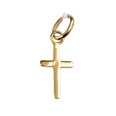 Croix de cou bâton en plaqué or – H. 1,3 cm. Livrée en boîte.