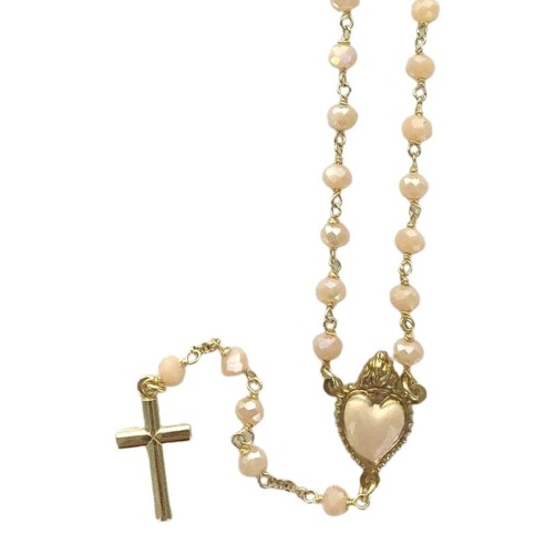 Chapelet en argent doré 925°/°°  avec fermoir (7,30 g) grains rose Ø 5 mm croix plate. Livré en boîte.