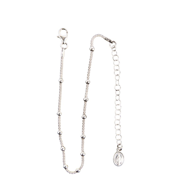 Bracelet dizainier en argent 925 °/°° sur chaine serpent grains Ø 3 mm (2,50 g) medaille V. Miraculeuse. Livre en boite