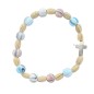 Bracelet dizainier sur élastique grains bois couleurs striés Ø 10 mm, avec croix.