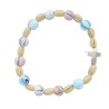 Bracelet dizainier sur élastique grains bois couleurs striés Ø 10 mm, avec croix.