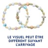 Bracelet dizainier sur élastique grains bois couleurs striés Ø 10 mm, avec croix.