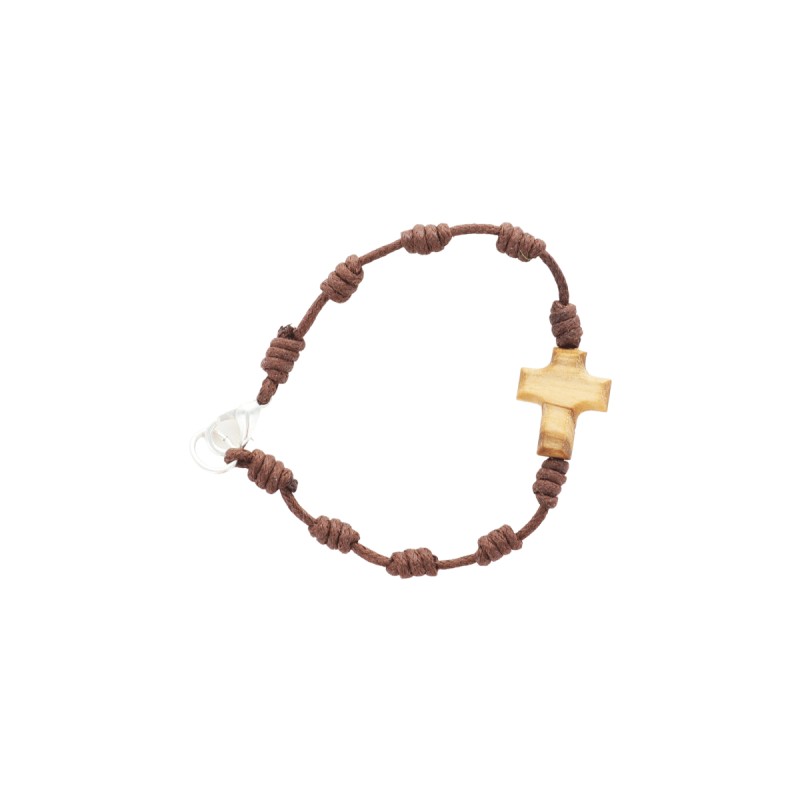 Bracelet dizainier pour enfant en corde avec croix en bois d' olivier.