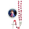 Chapelet bois de rose paters forme rose, Ø 7 mm sur chaîne, croix avec Christ+boîte. Différents Saints