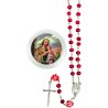 Chapelet bois de rose paters forme rose, Ø 7 mm sur chaîne, croix avec Christ+boîte. Différents Saints