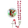 Chapelet bois de rose paters forme rose, Ø 7 mm sur chaîne, croix avec Christ+boîte. Différents Saints