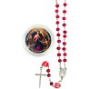 Chapelet bois de rose paters forme rose, Ø 7 mm sur chaîne, croix avec Christ+boîte. Différents Saints